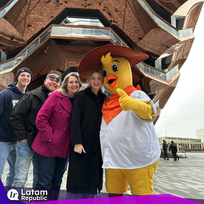 "Pollito" the mascot of Pollo Campero, in New York.